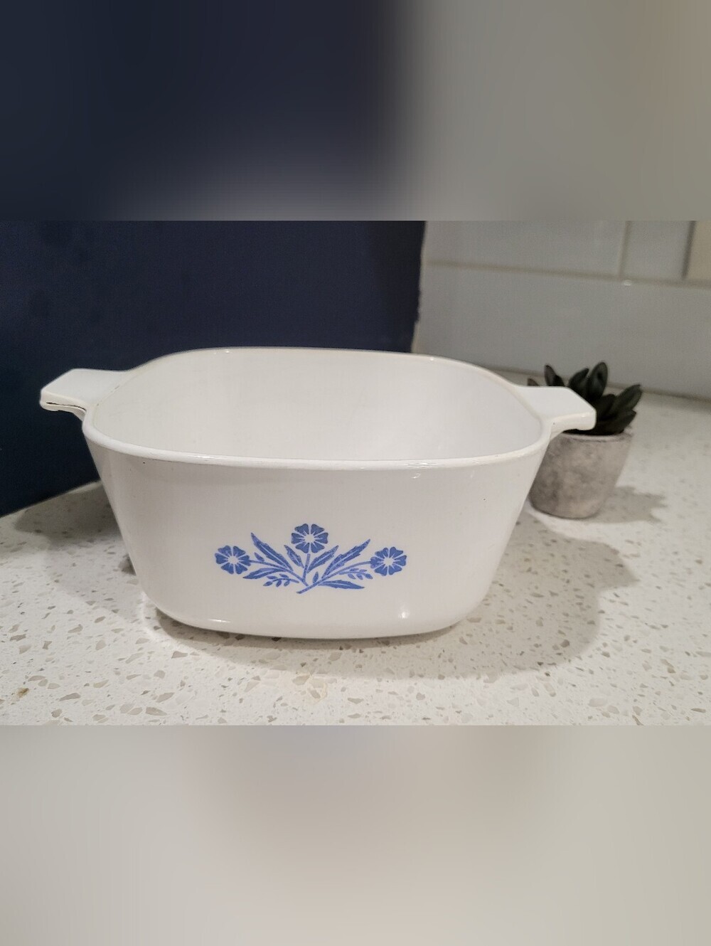 VTG Corning Ware Blue Cornflower Pattern Casserole Dish | 7" x 7" x 3"